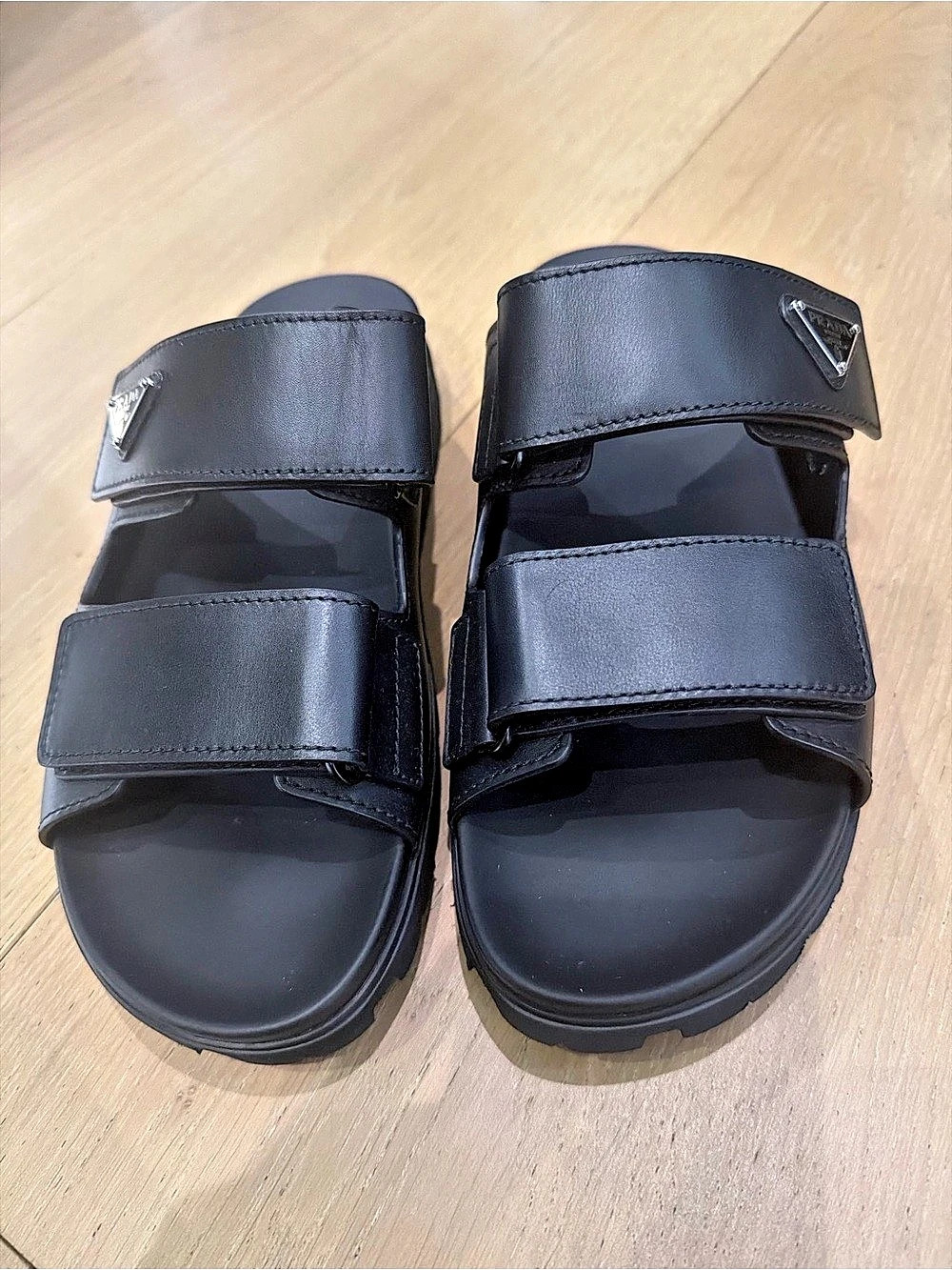 Prada Men’s Leather Strap Slides Black Sandals